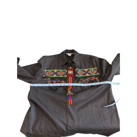 Lew Magram Blouse VTG Women's Western Rodeo Beaded Heritage Native Button Up 8 - Picture 12 of 16